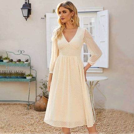 Elegant V-Neck Chiffon Midi Dress for Women - wnkrs