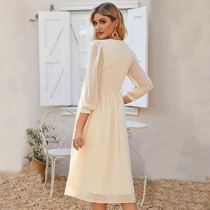 Elegant V-Neck Chiffon Midi Dress for Women - wnkrs