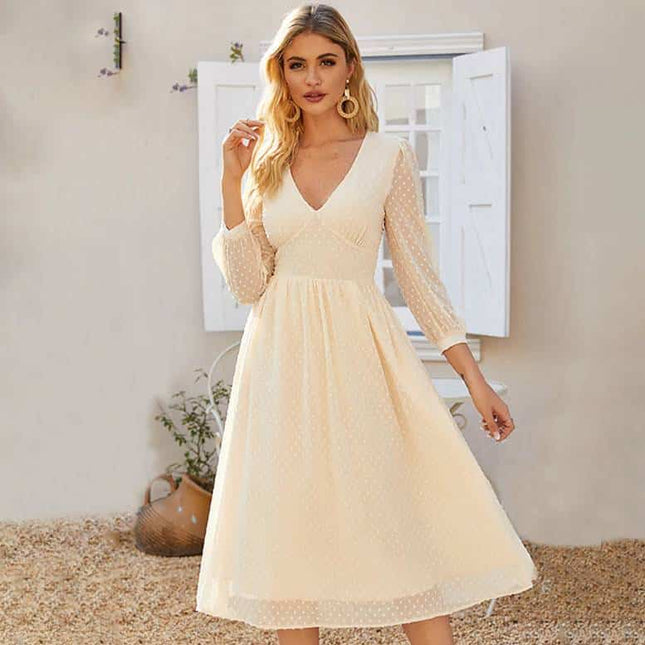 Elegant V-Neck Chiffon Midi Dress for Women - wnkrs