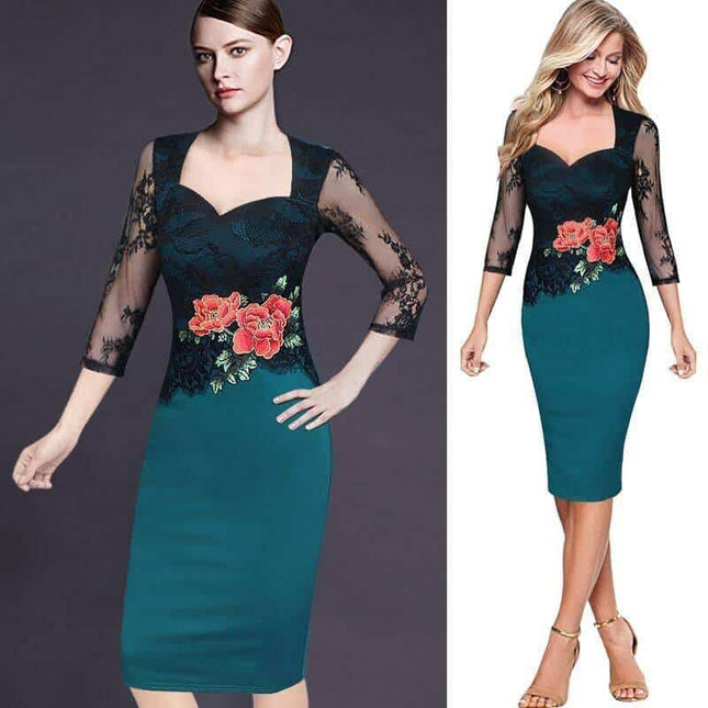 Elegant Vintage Floral Lace Women’s Pencil Dress - Wnkrs