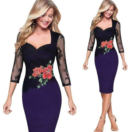 Elegant Vintage Floral Lace Women’s Pencil Dress - Wnkrs