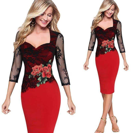 Elegant Vintage Floral Lace Women’s Pencil Dress - Wnkrs