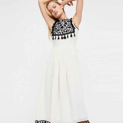 Hand Embroidered Tassel Midi Dress - Wnkrs