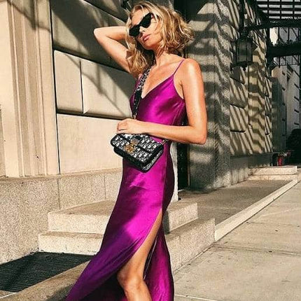 High-Waisted Maxi Satin Dress for Women - Wnkrs