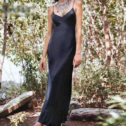 High-Waisted Maxi Satin Dress for Women - Wnkrs