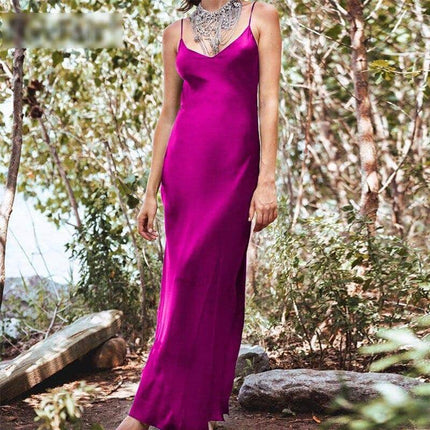 High-Waisted Maxi Satin Dress for Women - Wnkrs