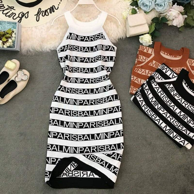 Knitted Letter Patterned Women's Sleeveless Dress - Wnkrs