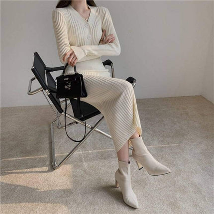 Knitted Long Sleeved Elegant Dress - Wnkrs