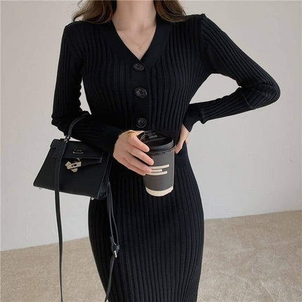 Knitted Long Sleeved Elegant Dress - Wnkrs