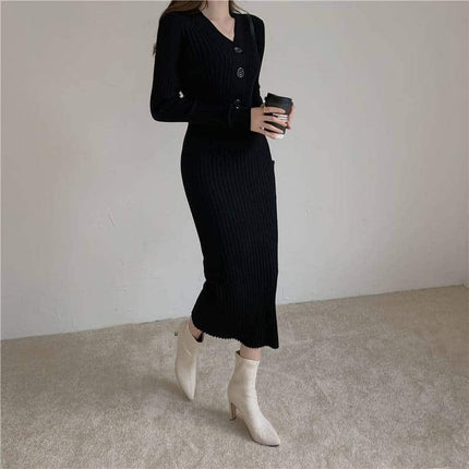 Knitted Long Sleeved Elegant Dress - Wnkrs