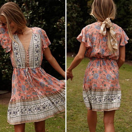 Lover V-Neck Women's Mini Dress with Short Sleeves - Wnkrs