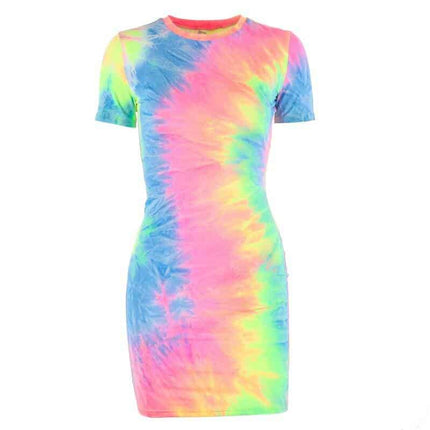 Rainbow Neon Tye Dye Mini Dress for Women - Wnkrs