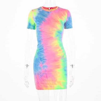 Rainbow Neon Tye Dye Mini Dress for Women - Wnkrs