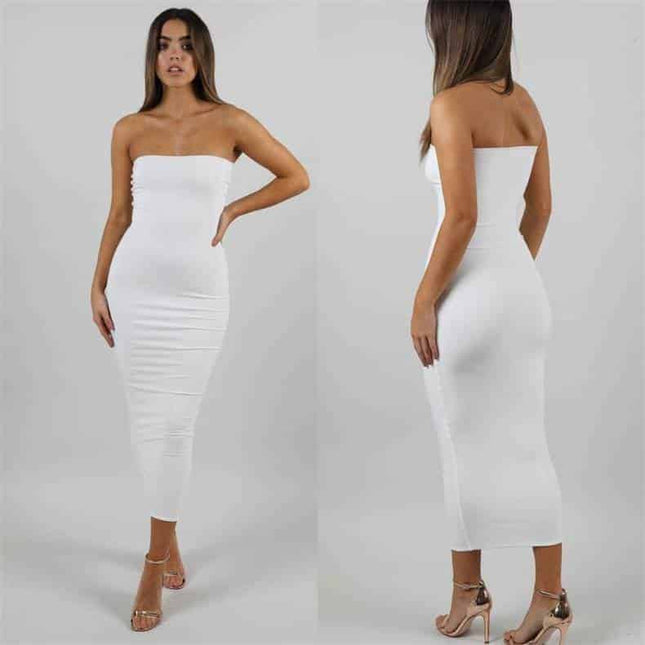 Sexy Strapless Long Bodycon Dress for Women - Wnkrs