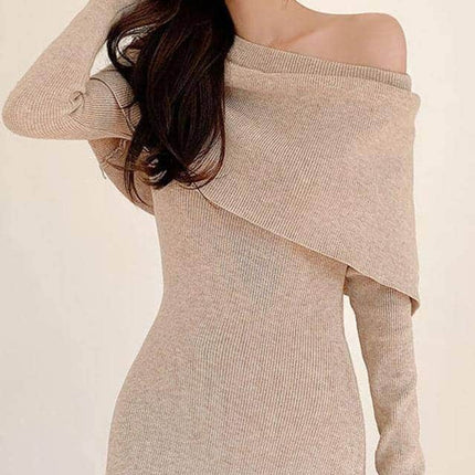Slash Neck Knitting Dress - Wnkrs
