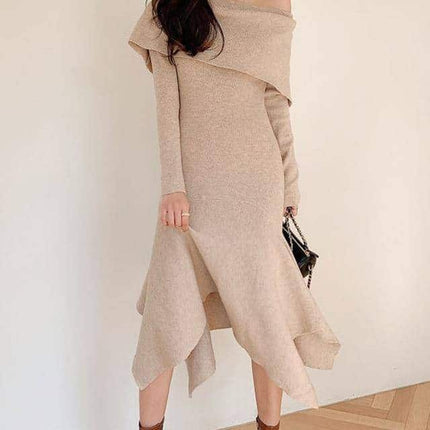 Slash Neck Knitting Dress - Wnkrs