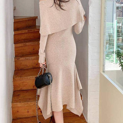 Slash Neck Knitting Dress - Wnkrs