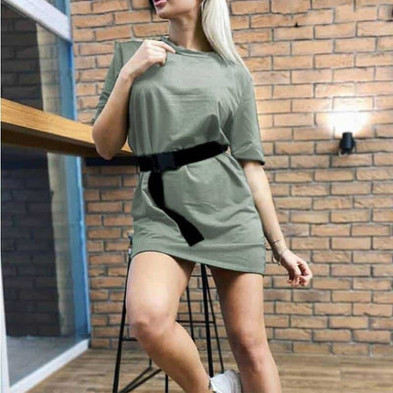 Summer Women's Shirt Style Mini Dress with Black Belt - Wnkrs