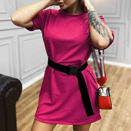 Summer Women's Shirt Style Mini Dress with Black Belt - Wnkrs