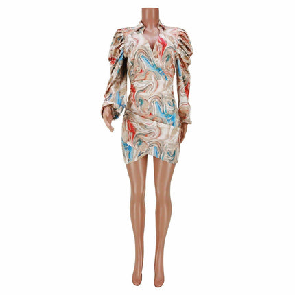 V-Neck Pleated Zipper Dress - Wnkrs