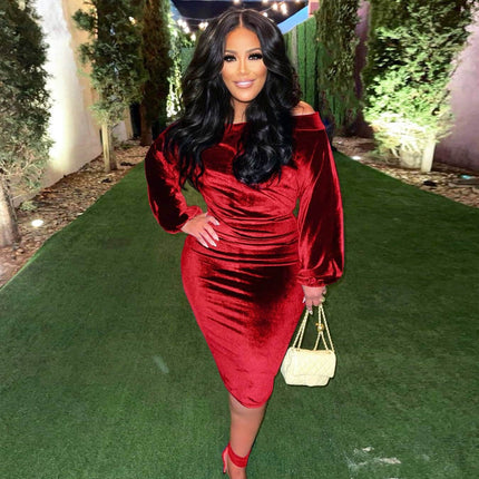 Velvet Full Sleeve Bodycon Dress - Wnkrs