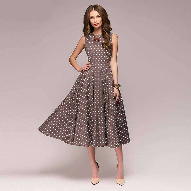 Vintage O-Neck Women's Midi Dress - Wnkrs
