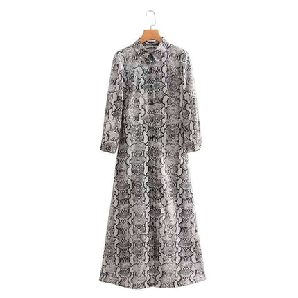 Women' Retro Snake Patterned Long Dress - Wnkrs