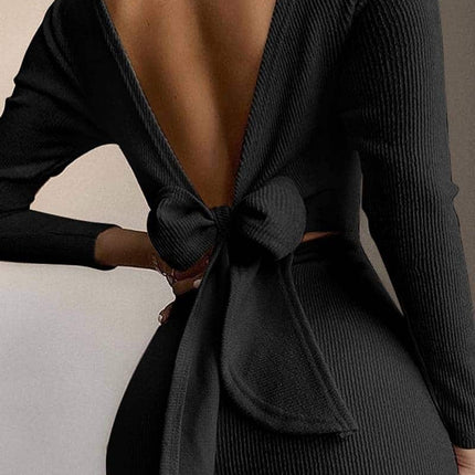 Women's Back Knotted Long Sleeved Bodycon Dress - Wnkrs