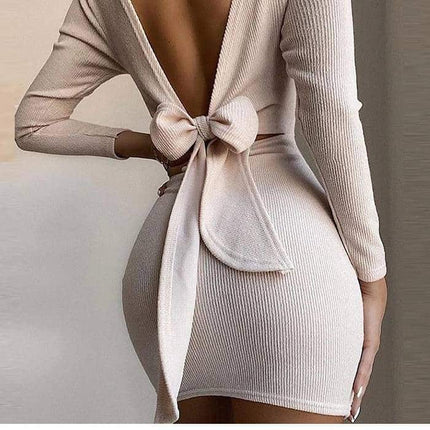 Women's Back Knotted Long Sleeved Bodycon Dress - Wnkrs