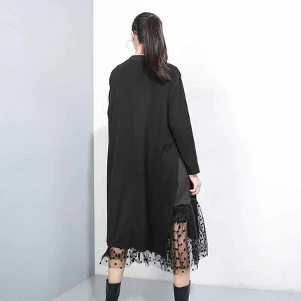 Women's Black Mesh Split Joint Dress with Stand Collar - Wnkrs