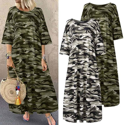 Women's Camouflage Printed Summer Oversized T-Shirt Dress - Wnkrs
