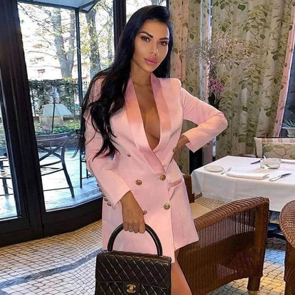 Women's Classic Double Breasted Long Blazer Dress - Wnkrs