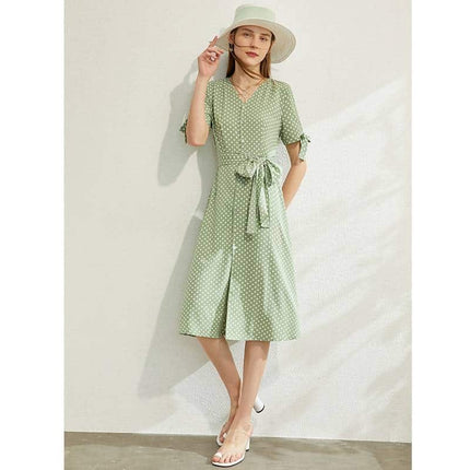 Women's Dot Printed V-Neck High Waist Dress - Wnkrs