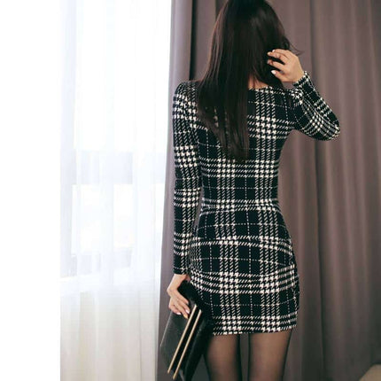 Women's Elegant Plaided Dress - Wnkrs
