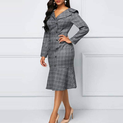 Women's Office Pencil Plaided Dress - Wnkrs