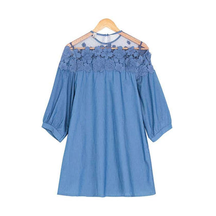 Women's Plus Size Denim Dress With Floral Embroidery - Wnkrs