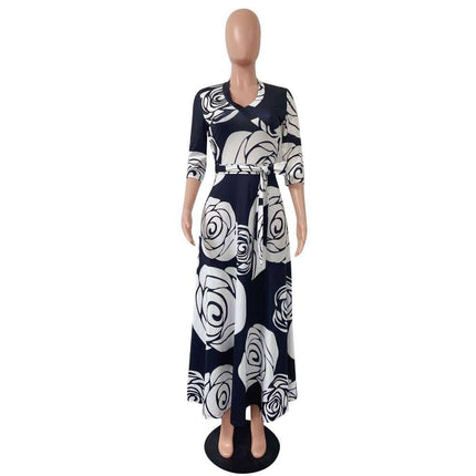 Women's Rose Printed Maxi Party Dress - Wnkrs