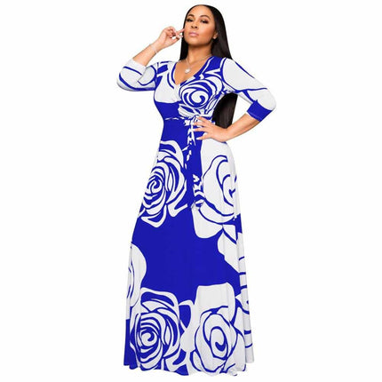 Women's Rose Printed Maxi Party Dress - Wnkrs