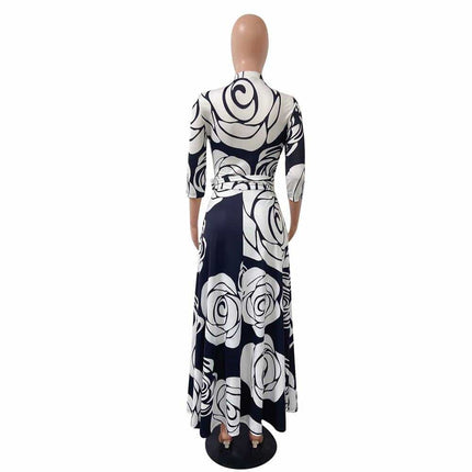 Women's Rose Printed Maxi Party Dress - Wnkrs