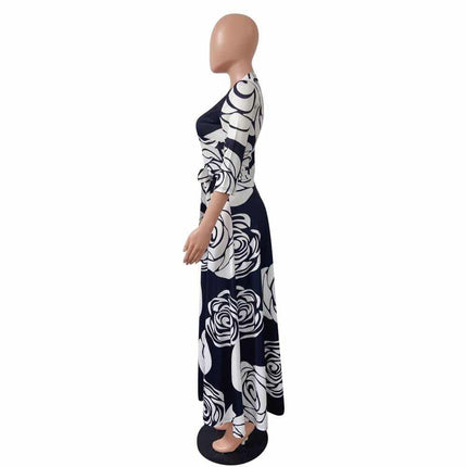 Women's Rose Printed Maxi Party Dress - Wnkrs