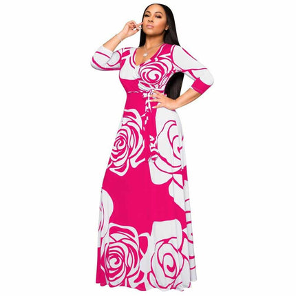 Women's Rose Printed Maxi Party Dress - Wnkrs