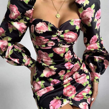 Women's Rose Printed Mini Dress - Wnkrs