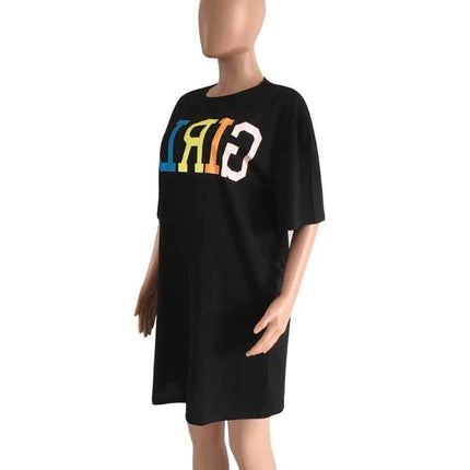 Women's Straight Dress with Girls Rainbow Letters Print - Wnkrs