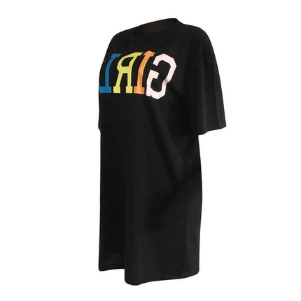 Women's Straight Dress with Girls Rainbow Letters Print - Wnkrs