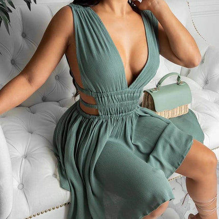 Women's V-Neck Sleeveless Printed Dress - Wnkrs