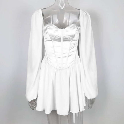 Women's Vintage Lantern Sleeve Satin Mini Dress - Wnkrs