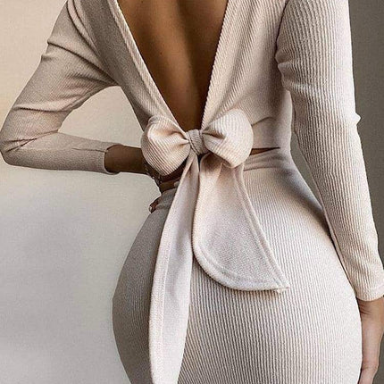 Women's Back Knotted Long Sleeved Bodycon Dress - Wnkrs