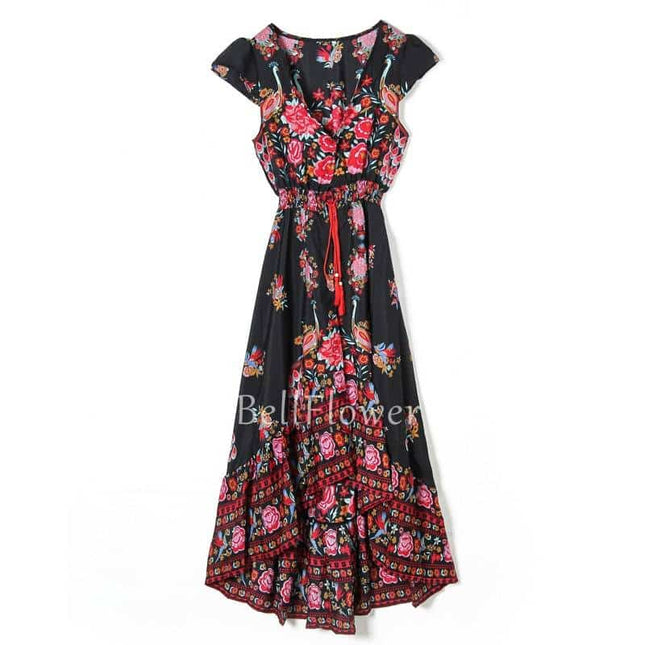 Women's Boho V-Neck Printed Dress - Wnkrs