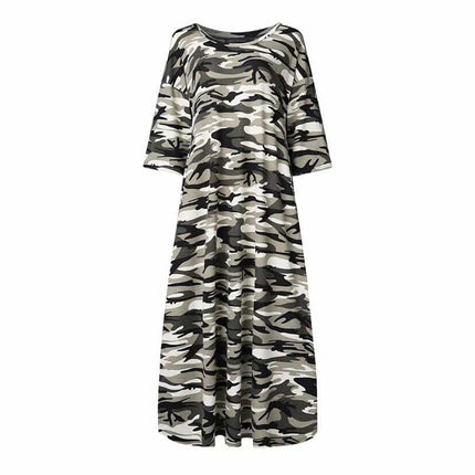 Women's Camouflage Printed Summer Oversized T-Shirt Dress - Wnkrs