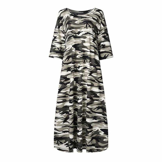 Women's Camouflage Printed Summer Oversized T-Shirt Dress - Wnkrs